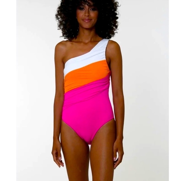 Summer Salt Island Goddess shirred One Shoulder One Piece Size 8LT - Picture 1 of 12